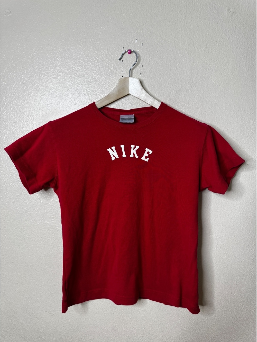 Nike Women’s XL Red Spell Out Logo 100% Cotton T-Shirt Tee Y2K